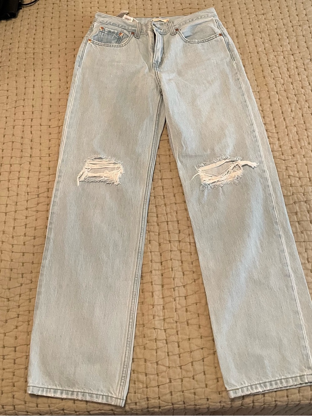 Levi's Light Blue Straight Leg Jeans with Knee Rips